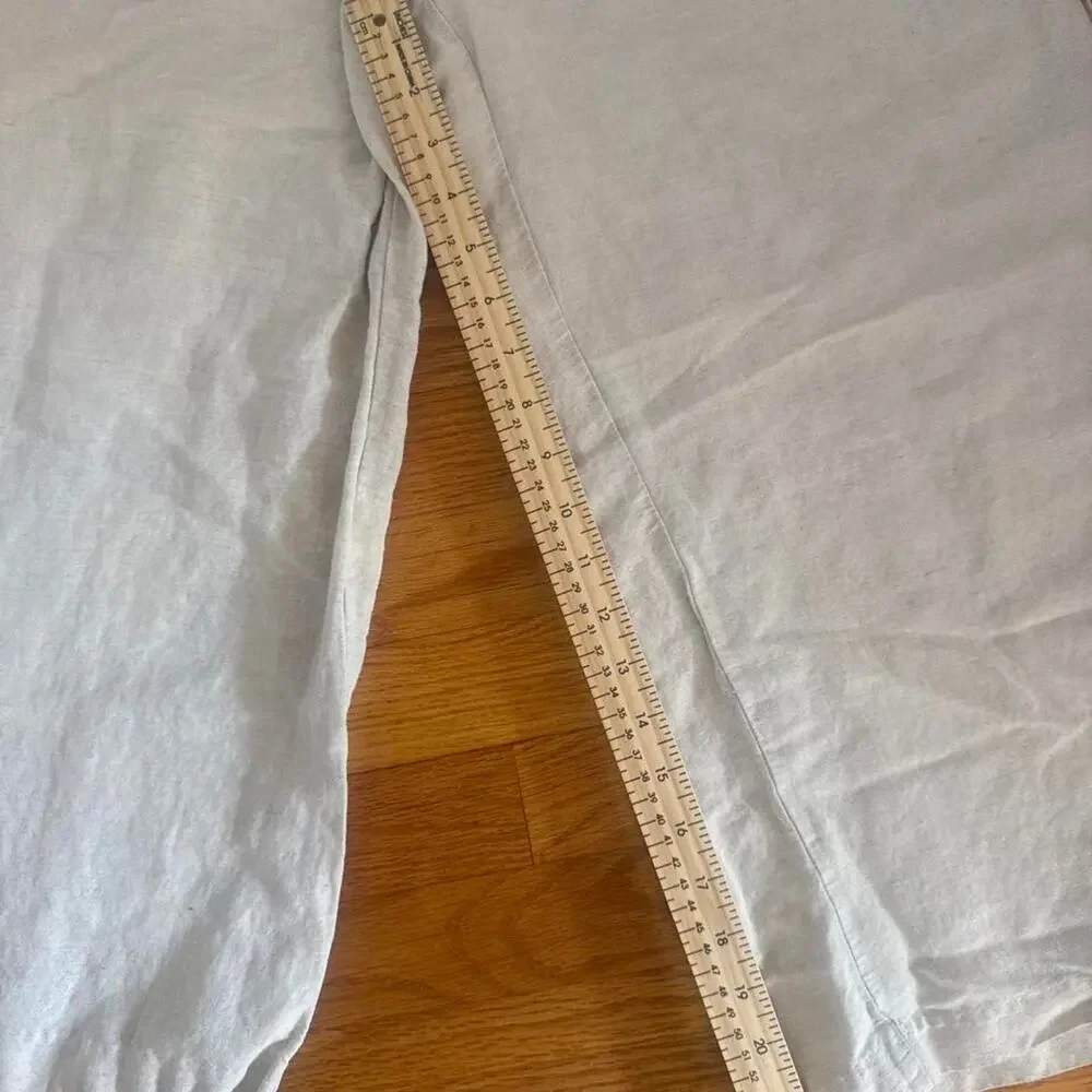 Natural linen blend cropped pants neutral wide leg elastic wasit